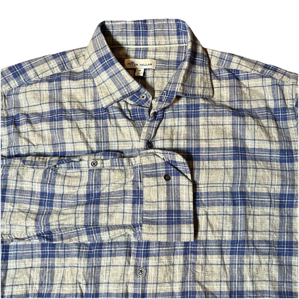Peter Millar Shirt Blue Plaid Flannel‎ Long Sleeve Button Down Men’s M